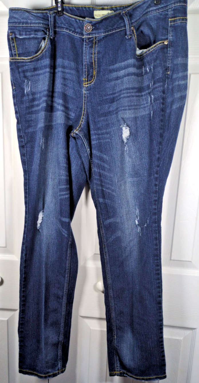 Paris Blues Jeans Womens 20 Plus Blue Dark Wash Distressed Straight Y2K Denim